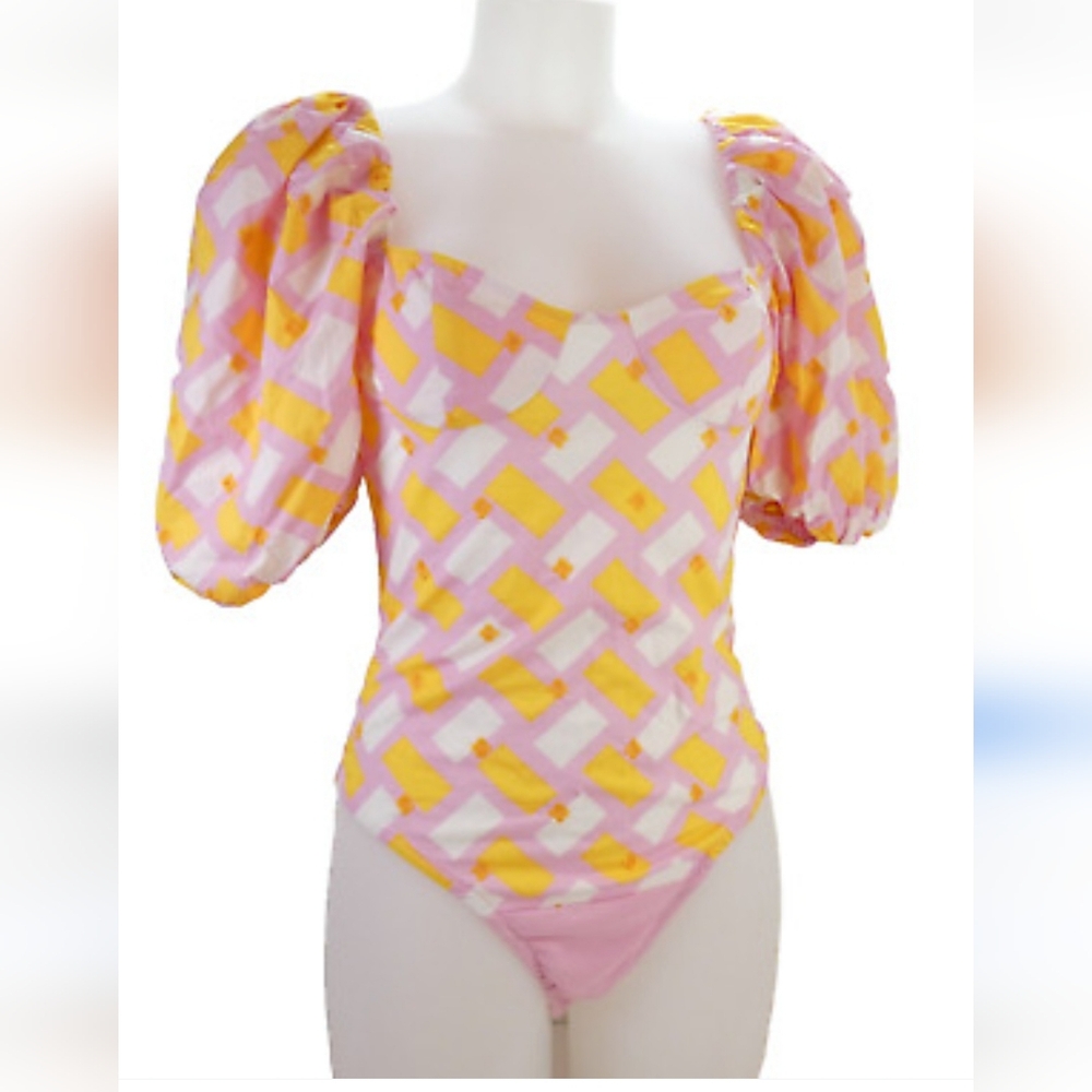 Zara Pink and Yellow Puff Sleeve Top - Picture 5 of 11